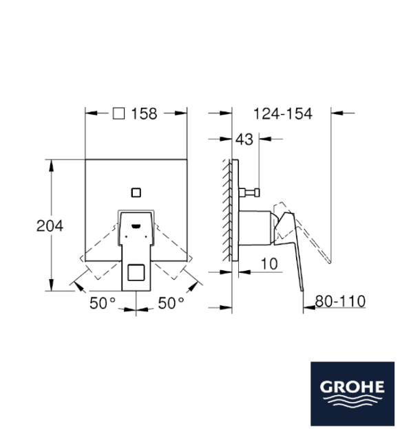 MEZCLADOR CON INVERSOR DE 2 VIAS EUROCUBE GROHE MEDIDAS