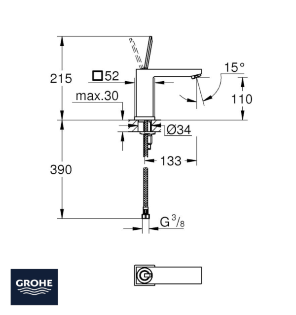 MEDIDAS MONOMANDO LAVABO TAMAÑO M EUROCUBE JOY GROHE