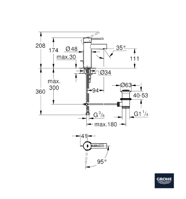 MEDIDAS MONOMANDO LAVABO ESSENCE GROHE