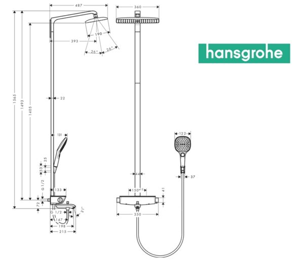 OUTLET TERMOSTATICA BAÑO RAINDANCE E SHOPWERPIPE 360 HANSGROHE