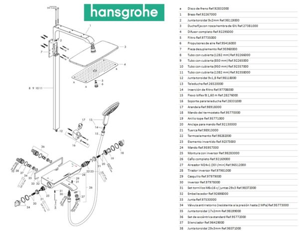 OUTLET TERMOSTATICA BAÑO RAINDANCE E SHOPWERPIPE 360 HANSGROHE