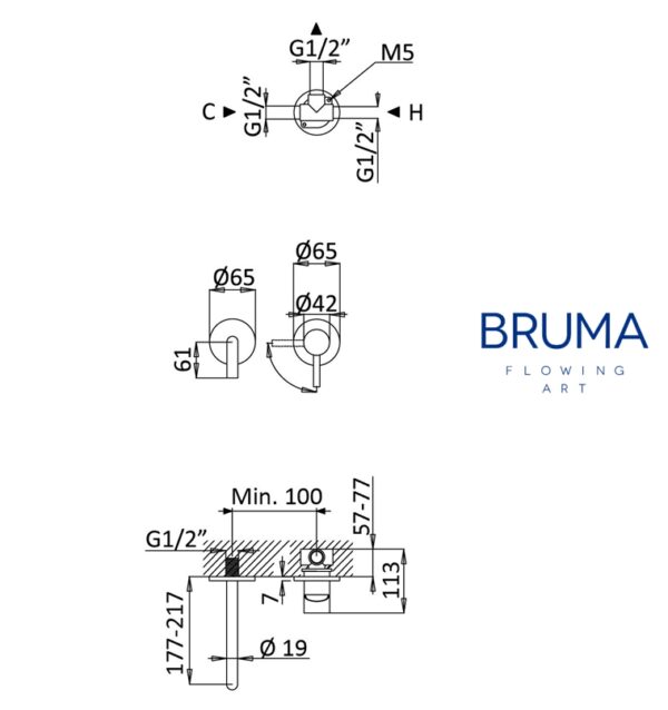 BRUMA LUSITANO MONOMANDO LAVABO MURAL CAÑO 21cm - Imagen 3