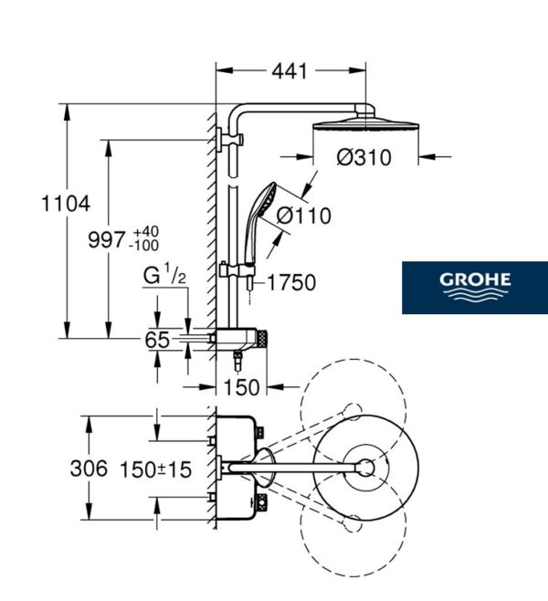 GROHE EUPHORIA SMARTCONTROL COLUMNA DUCHA NEGRO MATE - Imagen 2